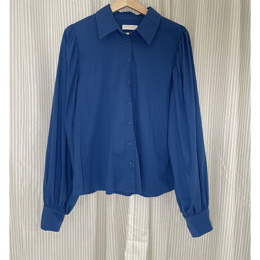 Ramy Brook Women's Large Poplin Blue Long Sleeve Collard Button Down Shirt